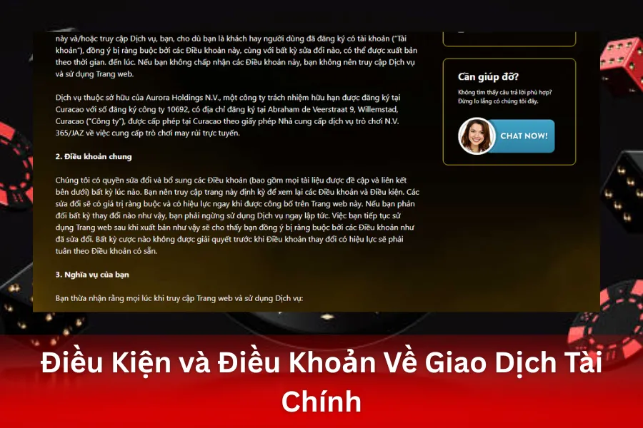 Điều Kiện và Điều Khoản Về Giao Dịch Tài Chính